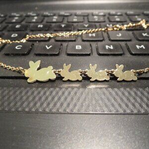 Vintage Gold Mama Bunny With 3 Baby Bunnies Necklace Child's Necklace 12"